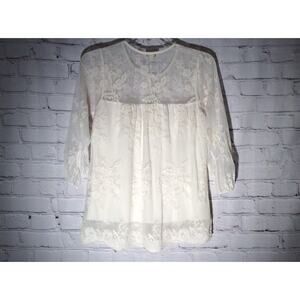 Lily Star Women’s Top Cream Cottage Core Romantic Lace Overlay Lined Soft Sz XS